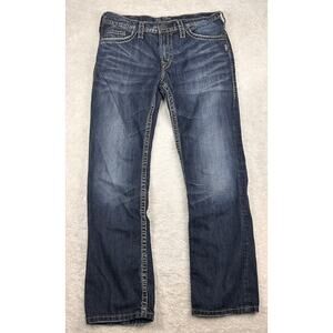 Silver Jeans Mens 32x32 Blue Nash Heritage Straight Casual Embroidered Faded